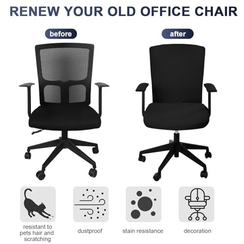Tallew 4 Pcs Office Chair Covers Set Computer Universal Protective Stretchable Chair Seat Covers Desk Armrest Slipcovers Pads Office Cushion Backrest for Rotating (Black) - color: Black