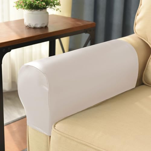 vctops Waterproof Faux Pu Leather Armrest Covers Vintage Stretch Arm Covers for Chairs Couch Sofa Armchair Slipcovers for Recliner Sofa 2pcs, White - color: White