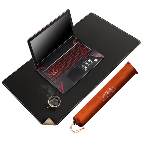 Mydours Dual-Sided PU Leather Desk Mat 31.5"x19.7" - Extra Large Cork Backing Mouse Pad for Office & Home, Premium Writing Surface, Waterproof Computer Desk Pad Protector for Laptop and Keyboard - color: Black, size: 31.5" x 19.7"