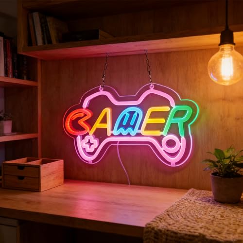 Gamer neon sign for teen girl room decor,Pink Neon Signs with USB and Dimmer switch,Gamer Neon Signs for wall decor,game room,kids,gift - size: gamer-pink