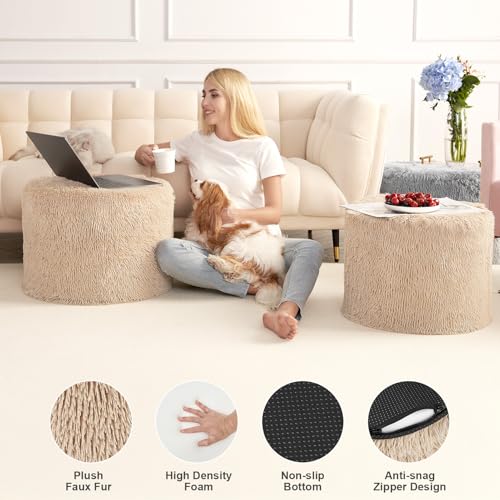 Hansleep Round Pouf Ottoman Foot Rest, Footstool, Brown | High-Density One-Piece Foam, 20 x 15 Inch, Firm & Stable, for Couch, Bedroom, Living Room, Machine Washable Cover - color: Brown, size: 20"D x 20"W x 15"H