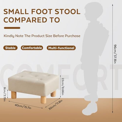 Small Foot Stool Ottoman, Linen Footstool Ottoman Foot Rest for Couch, Rectangle Footstools and Ottomans Small for Living Room, Entryway and Bedroom (Beige) - color: Beige