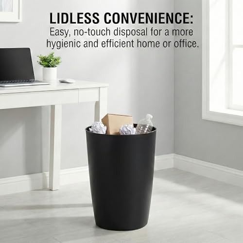 Mini Waste Basket - Durable Small Plastic Garbage Trash Can Bin - Lidless Open-Top, Slim Profile for Compact Spaces - Suitable for Home, Bathroom, Office, Bedroom, Kitchen and More, Black - color: Black