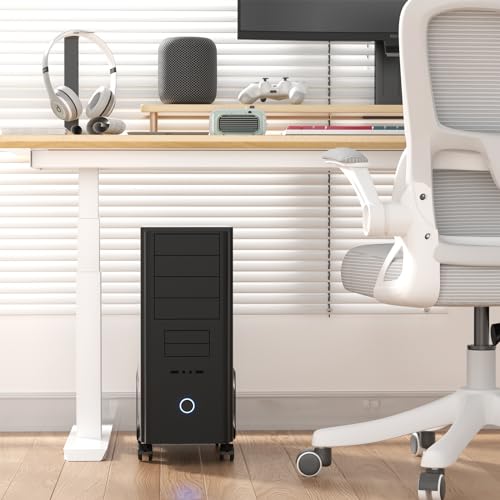 AGPTEK CPU Stand - Adjustable Width 4.7" to 8.2" with 2 Locking Wheels and 2 Caster Wheels - Black - size: A