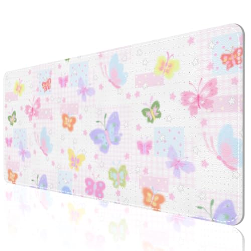AUPET Leather Desk Pad Blotter Mat, Large Mouse Pad, Non-Slip Waterproof Desk Writing Pad Protector, Desk Decor for Office，Home，Gaming (Butterfly Fantasy, 35.4X15.7 inch) - color: Butterfly Fantasy, size: 35.4" x 16.7"