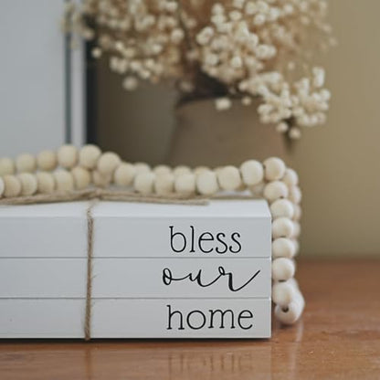 Decorative Books for Home Decor, Wooden Faux Book for Decoration, Farmhouse Stacked Display Books (bless our home) - style: bless our home