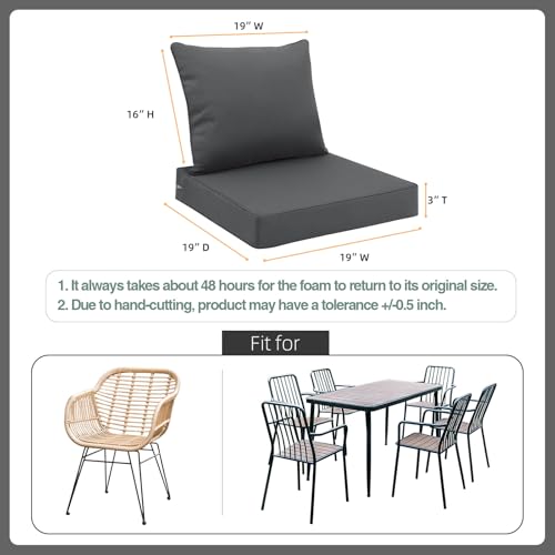 Favoyard Outdoor Seat Cushion Set 19 x 19 Inch Waterproof & Fade Resistant Patio Furniture Cushions with Removable Cover Deep Seat & Back Cushion with Tie Straps for Chair Sofa Couch - color: Dark Gray, size: 19 x 19 Inch