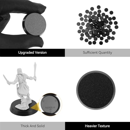 100PCS 32mm/1.26inch Textured Plastic Black Round Miniature Bases, Model Base for Gaming Miniatures or Wargames Table Top Games - color: 32mm-100pcs-black