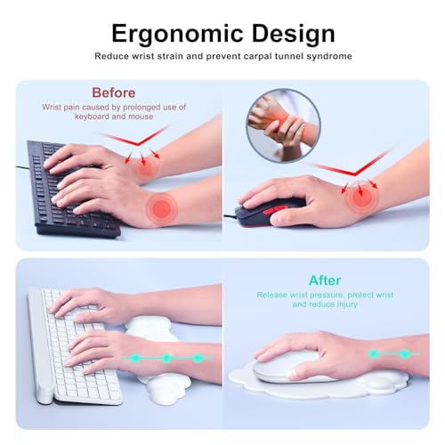 MOKURU Cloud Mouse Pad with Wrist Rest, Cloud Keyboard Wrist Rest, Mouse Pad Wrist Support, Ergonomic Keyboard Mouse Wrist Support White - color: White