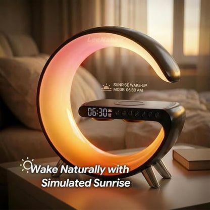 Smart LED Table Lamp,4-in-1 Wireless Charger with Speaker,Night Light, Alarm Clock, and Bluetooth Speaker with App Control, Ideal Gifts for Home, Office, Christmas (Light Black) - color: Light Black