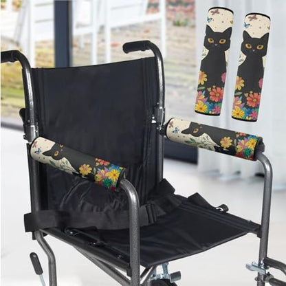 Wheelchair Armrest Pads Wheel Chair Accessories Adults 2 Pack Wheelchair Arm Pads for Office Transport Chair Pressure Relief Black Cat - color: Black Cat