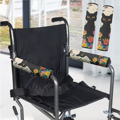 Wheelchair Armrest Pads Wheel Chair Accessories Adults 2 Pack Wheelchair Arm Pads for Office Transport Chair Pressure Relief Black Cat - color: Black Cat