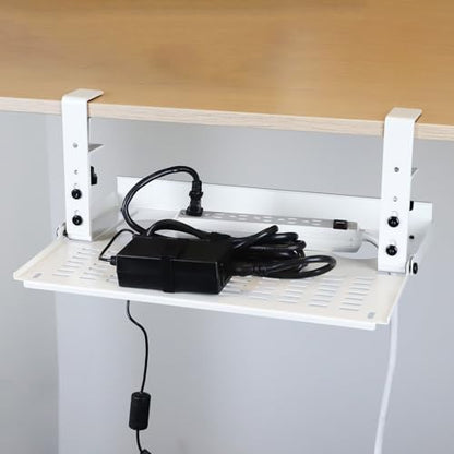 AEONS Universal Under Desk Cable Management Tray-Clamp Mount Hinged Swing Modesty Panel Organizer for Office Desks Easy Access Flip-Down position Power Strip Cord Storage No-Drill 25 lb Capacity White - style: 16" Swing, White