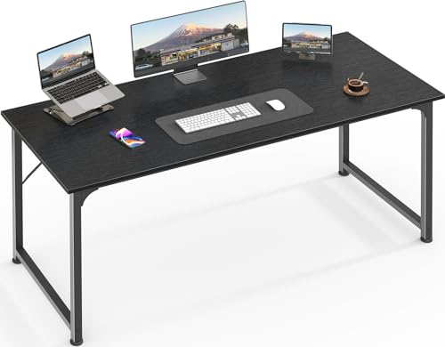 Huuger Computer Desk, 55 Inch Home Office Desk, Gaming Writing Work from Home Study Desk, Large Legroom, Sturdy Metal Frame, Modern Simple, Black - color: Black, size: 54inch