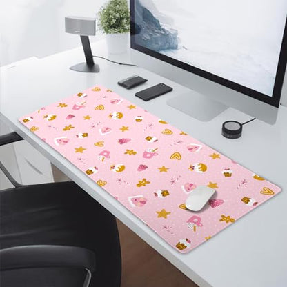 Pink Christmas Gaming Mouse Pad XXL Cute Kawaii Cupcake Gingerbread Extended Big Large Desk Mat Non-Slip Rubber Base Stitched Edge Xmas Holiday Keyboard Mousepad for Computer Laptop,35.4×15.7 Inch - color: Pink Christmas, size: XX-Large