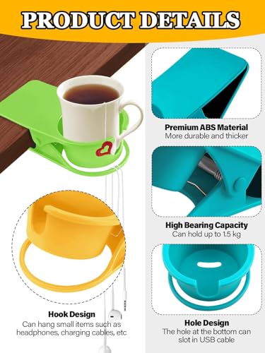 3PCS Drinking Cup Holder Clip Kalolary Chair Desk Bottle Cup Stand DIY Glass Clamp Storage Saucer Clip with Groove for Potted Plant Beverage Coffee Mug Holder Clip for Home Office (Yellow Green Blue) - color: 3PCS Blue Green Yellow
