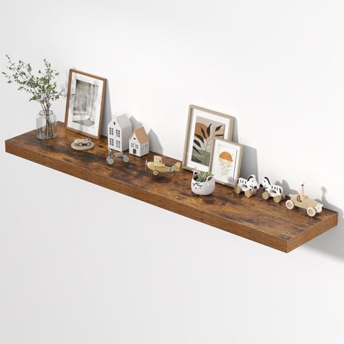 Dreamland 72" Floating Shelves for Wall, 12" Deep Thicker Floating Shelves, Wall-Mounted Shelves for Bedroom, Living Room, Kitchen, Bathroom,Rustic Brown - Set of 1 - color: Rustic Brown, size: 72"W x 12"D x 2"H, Set of 1