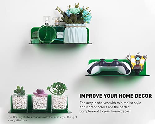 OAPRIRE Wall Mount Shelves Set of 2 for Bedroom, Bathroom, Kids Room & More - Drill Free Acrylic Shelf with Cable Clips, Waterproof Strong Adhesive, Easy to Install (Emerald) - color: Emerald