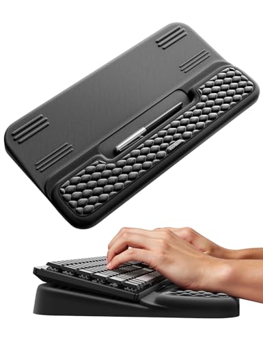 Vaydeer Wrist Rest with Keyboard Stand, Computer Wrist Support Pad, Ergonomic Keyboard Riser Holder Lift Tray with Wrist Pad, Soft Memory Foam Desk Cushion, Palm Hand Typing for Office Home Gift-Black - color: Black