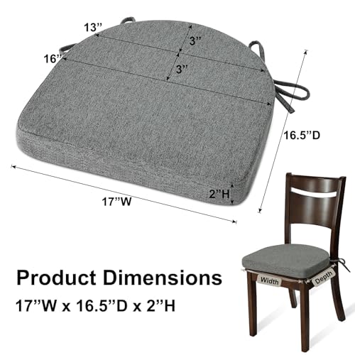 Shinnwa Kitchen Chair Cushions, Non-Slip Dining Chair Cushions with Ties and Machine Washable Cover, 17 x 16.5 x 2in, Dark Grey - color: Dark Grey