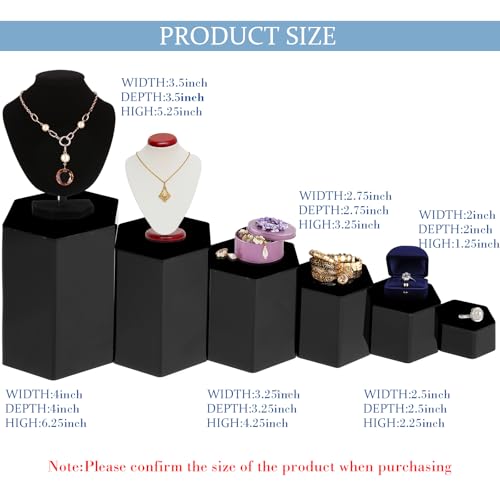 Jetec 12 Pcs Hexagonal Jewelry Display Risers Hexagonal Market Display Risers Stands Acrylic Showcase Acrylic Stand for Jewelry Model Figures Decoration, 6 Sizes (Black) - color: Black