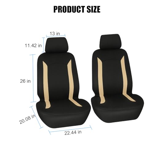 Bittwee Car Front Seat Cover Only, Breathable Sporty Vehicle Front Seat Protector with Separate Headrest Cover, Scratchproof Auto Chair Protection Accessories, Universal for Vehicles (Beige/Black) - color: Beige/Black
