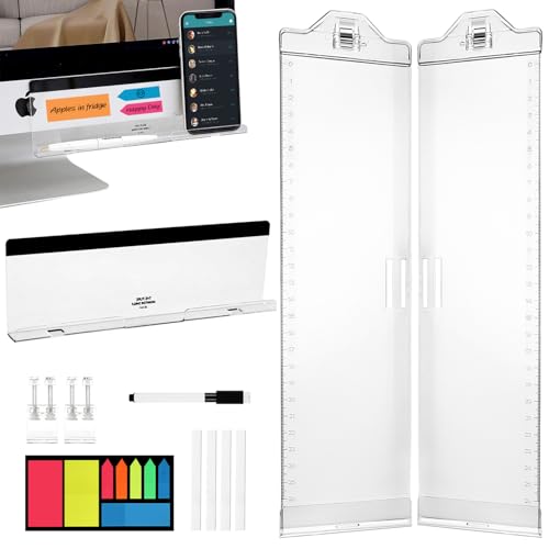 Monitor Memo Boards for Computer, Upgrade Transparent 3 PCS (Left & Right & Bottom) Multifunction Screen Message Reminder Pad Side Panel Phone Holder Organizer for Office Desktop, with Pen Sticky Note - style: Left + Right + Bottom