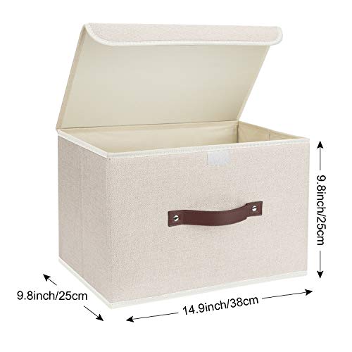 TYEERS Collapsible Storage Boxes, Washable Fabric Storage Bins with Lids, 14.9x9.8x9.8 inches, 2 Pack, Beige - color: Beige, size: 2-pcs 14.9x9.8x9.8 in