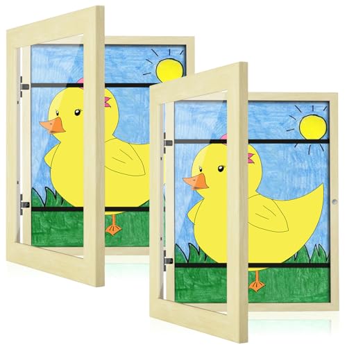 [2-Pack] Kids Art Frames, 8.5x11 Front Opening Kids Artwork Frames Changeable, Apricot Cream Artwork Display Storage Frame for Wall, Holds 50 Pcs, for 3D Picture, Crafts, Children Drawing, Hanging - color: Apricot Cream, size: 8.5x11"