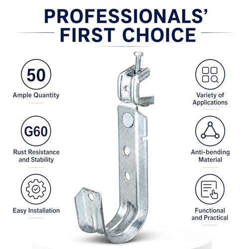 Tandefio 25 Pack Cable Support J Hook with Beam Clamp, Heavy Duty Metal Wire Cable Support J Hook Hangers for Wire Management (1-5/16 Inch) - size: 1-5/16 Inch
