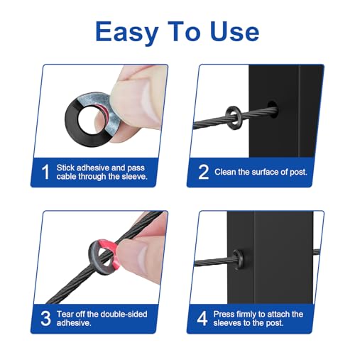 BLIKA 100Pack Black Cable Railing Adhesive Sleeves for 1/8" 5/32" 3/16" Wire Rope Cable, T316 Stainless Steel, 2.8mm Thickness Cable Railing Protector Adhesive Sleeves for Deck Stair Cable Railing Kit - size: Black