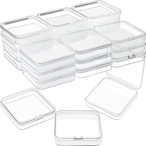 SATINIOR 24 Packs Small Clear Plastic Beads Storage Containers Box with Hinged Lid for Storage of Small Items, Crafts, Jewelry, Hardware (2.76 x 2.76 x 0.67 Inches) - size: 2.76 x 2.76 x 0.67 in