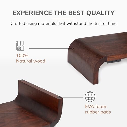 Anji Mountain Wood Monitor Stand Riser Desk Desktop Organizer Table for Home, Office Workspace, Laptop Riser, Ergonomic Design Stand for Gaming Setup, with Power Source, Walnut - color: Walnut, size: Basic Stand With USB Ports