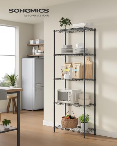 SONGMICS Storage Shelf, Metal Wire Shelving Unit, Adjustable Shelves, for Garage, Bedroom, Living Room, Kitchen, Pantry, 5 Tier, 11.8 x 23.6 x 63.4 Inches, Ink Black ULGR165BH01S - color: Ink Black, size: 5 Tiers (11.8"D x 23.6"W)