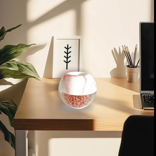 Magnetic Paper Clip Holder, Red Marble Holder with Rose Gold PaperClips 100pcs 28mm(1.1") Cute Office Supplies for Desk Organizer - color: Marblered