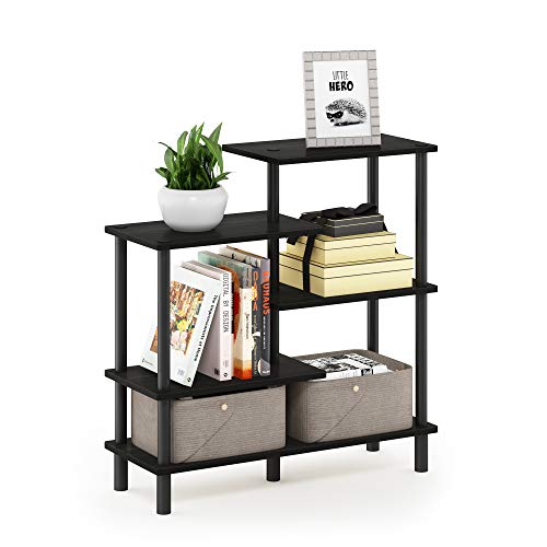 Furinno TURN-N-TUBE Storage Shelves, 5-Tier Book Shelf, Accent Display Shelf, Toolless Open Shelves, Round Tubes, for Organization and Storage, Living Room, Garage, Home Office, Espresso - color: Espresso/Black, style: 5-Tiers, Side Ladder