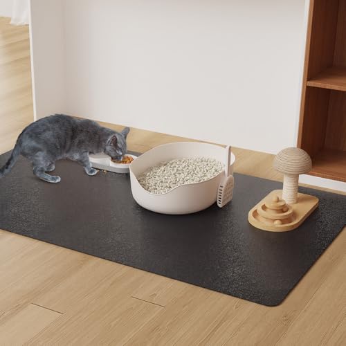 3'×5' Black Floor Protector for Home, Waterproof No Spill Vinyl Floor Desk Mat for Office, Plastic Easy Cleaning Area Mat for Hardwood Floor, Kitchen, Pet Feeding Area - color: Black, size: 3' x 5' (Rectangular)