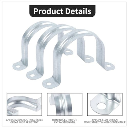 20 PCS 2 Inch Reinforced Rigid Pipe Strap, 2 Holes U Bracket Cable Clamp Hanger, Zinc Coated Tension Tube Clip, Conduits Strap Clamps for Pipe Fixing on Various Surfaces, 20 PCS(50 mm) - size: 2Inch(50mm) 20PCS