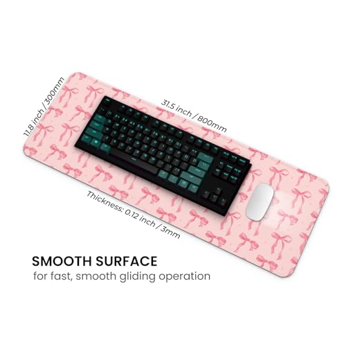 MAY FLOWER Gaming Mouse pad, Large Laptop Mousepad, Full Keyboard Mat, Long Computer Mouse Mat for Home and Office, Anti-Slip Rubber Base, 31.5 x 11.8 Inches (Pink Bow) - color: Pink Bow