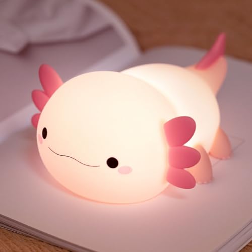 Axolotl Night Light for Kids, Cute Axolotl Lamp Silicone Baby Nursery Night Lamp, Dimmable Squishy Touch Bedside Lamps, Adorable Rechargeable Animal Lamps Gifts Kawaii Room Decor for Kids Girls Boys - color: Axolotl