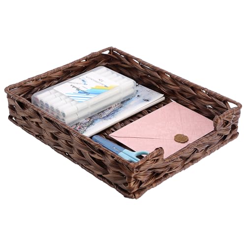 BTSKY Plastic A4 Paper Tray Organizer for Desktop Accessories, Hand-Woven File Holder with Sturdy Frame, All-in-One Storage for Letters, Magazines and Notebooks, Office and Home Supplies, Brown - color: Brown