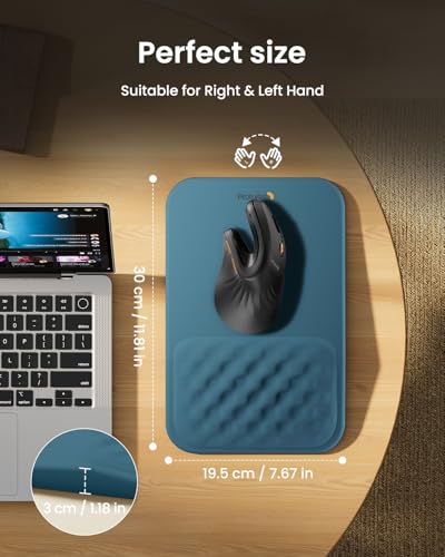 ProtoArc Ergonomic Mouse Pad with Wrist Rest, MP50 Mousepad with Massage Design, Soft Memory Foam and Non-Slip PU Base for Pain Relief, Desk, Home, Office, 12x8 Inches, Blue (Mouse Not Included) - color: Blue Lycra