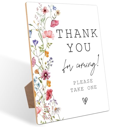 Thank You for Coming Please Take One Sign, Flowers Bridal Shower Decorations, Wedding Reception Table Decorations, Boho Wooden Sign with Stand for Wedding Reception And Bridal Party Decor, 9 - color: Thank You9