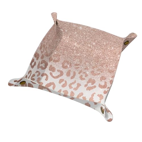 PU Leather Jewelry Valet Tray, Portable Catchall Tray for Keys, Wallet, Watch,Travel Jewelry Tray Organizer for Nightstand Desk Entryway Home Decor Gift for Women Men Pink Leopard Print - color: Pink Leopard Print