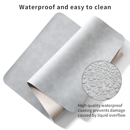 Desk Pad Soft PU Leather Large Mouse Pad Laptop Computer Desk Mat Table Blotter Flat Smooth Waterproof Non-Slip Desktop Protector Writing Pad for Office and Home (Light Grey, 80x40cm) | Soft Crazy Horse PU Leather Non-Slip Desk Blotter Waterproof Writing