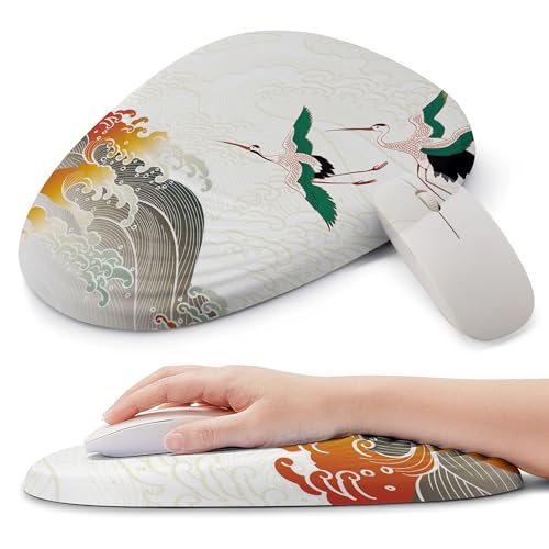Ergonomic Mouse Pad with Wrist Support, Memory Foam Wrist Rest for Pain Relief & Carpal Tunnel, Non-Slip Base for Office, Computer, PC, Laptop (12x8x1.2inch, Japanese Wave) - color: 04 Japanese Wave