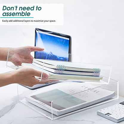 Yulejo 2 Pcs Acrylic Desk Organizers and Accessories Tier Paper File Organizer Tray Stackable Document Clear Desk Accessories for Office Workspace Organization (12.01 x 9.25 x 2.68 Inch)