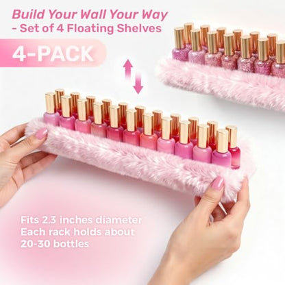 Care&More YJ 15 Inch Nail Polish Shelves, 4-Pack Fuzzy Display Nail Polish Rack for Storing Nail Bottles, Sunglasses, Essential Oils, Plush Soft Pink - color: Pink