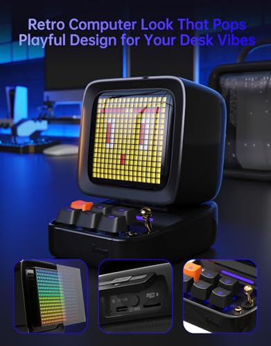 Divoom Ditoo Retro Pixel Art Game Bluetooth Speaker with 16X16 LED App Controlled Front Screen (Black) - color: Black