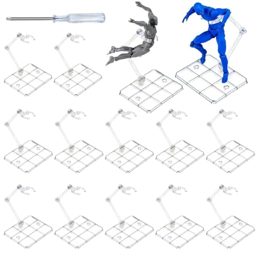 Action Figure Stand, 12 PCS Assembly Action Figure Display Holder Base Doll Model Support Stand Compatible with HG RG SD SHF Gundam 1/144 Toy with Screwdriver Transparent